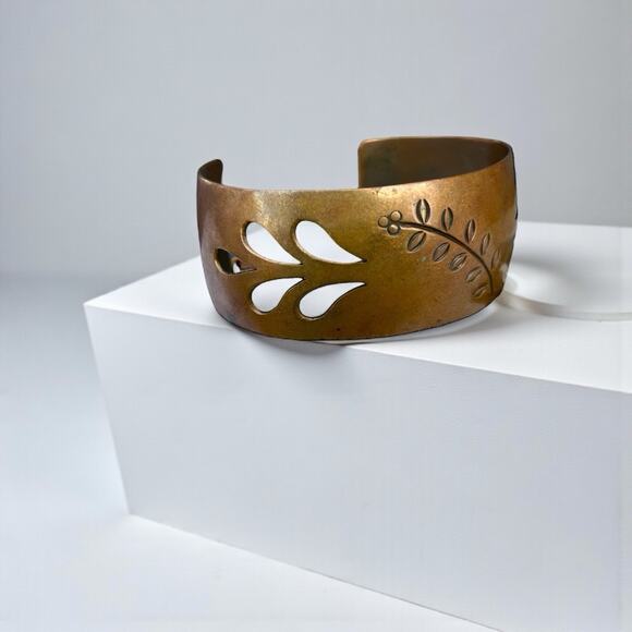 Vintage Copper Cutout Leaf Cuff Bracelet 1950s Mid Century Modern MCM Southwest - Picture 2 of 8
